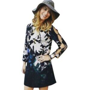 Maeve Shaded Garden Shift Dress Ladder Sleeve Dark Floral Womens Size Medium